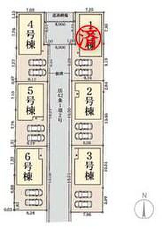 【全体区画図】全6棟♪☆カースペース2台分あり☆
家族分の自転車を駐輪したり、来客用の駐車スペースとしてもお使いいただけます。