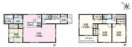 2階居室は6～7.8帖とゆとりある間取りプラン☆全居室収納付きですっきり快適なお住まいです♪
LDKに隣接した和室はお子様の遊び場やお昼寝スペースとしてもぴったり♪ 