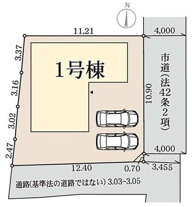 【 全体区画図】カースペース２台分ございますので、家族分の自転車を駐輪したり、来客用の駐車スペースとしてもお使いいただけます♪