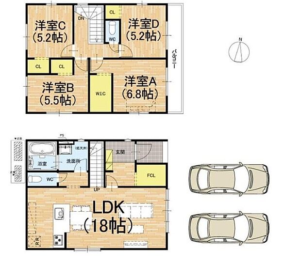 【4LDK】18帖の広々LDK!対面式キッチンのプランです♪
収納も完備しているので、お部屋は美しい空間を保てますね!