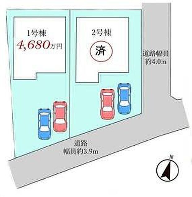 【【全体区画図】】車種により、カースペース２台分ございますので、家族分の自転車を駐輪したり、来客用の駐車スペースとしてもお使いいただけます♪