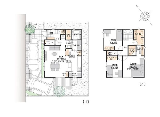 【3LDK】■8号地間取図
8号地のLDKには、スムーズな動線を実現するキッチンがございます。また収納スペースも豊富で、土間クローク、キッチンクローク、ファミリークロークなど、用途別にしまい分けられます。