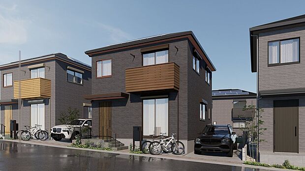 【外観パース図】■9号地外観(パース)太陽光パネル設置。敷地内には屋外水栓を設置。1台駐車可能です(車種による)