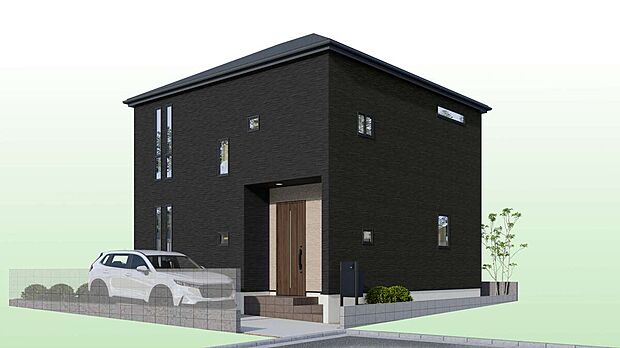 【外観イメージパース】シックで洗練された黒を基調とした、モダンな外観デザイン。周囲の街並みに美しく映える、スタイリッシュで重厚感のある佇まいが魅力の限定1棟です♪