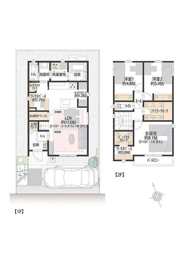 【3LDK】■14号地間取図　
LDKの一角にワークスペースがございます。リモートワークやお子さんの学習スペースなど、様々な用途に活用いただけます。暮らしやすさと機能性を両立した間取りです。