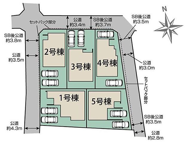 各棟、駐車2台可能です♪
1号棟 3,480万円
2号棟 3,680万円
3号棟 3,280万円
4号棟 3,680万円
5号棟 3,480万円