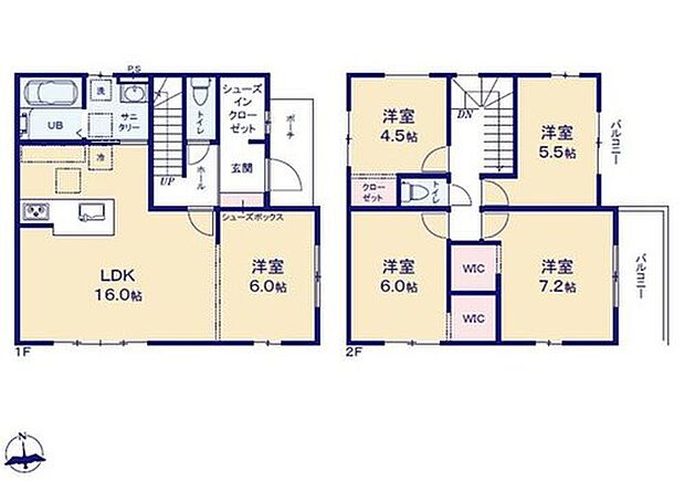 【5LDK】対面式キッチン仕様の約16帖リビング♪
居室5部屋あり、使用用途多数♪
LDKと洋室を一体できる人気の間取り♪
WICやSICがあり、収納スペース充実♪
陽当り良好な東側バルコニーが2面ございます♪