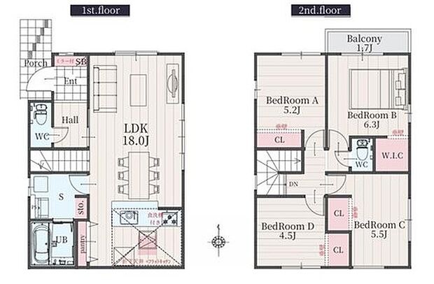 【4LDK】折上天井仕様の約18帖のリビング♪
2階4部屋あり、お子様ひとりひとりにお部屋を与えられます♪
大きな荷物も収納可能なウォークインクローゼット付き♪
北側にバルコニーがございます♪