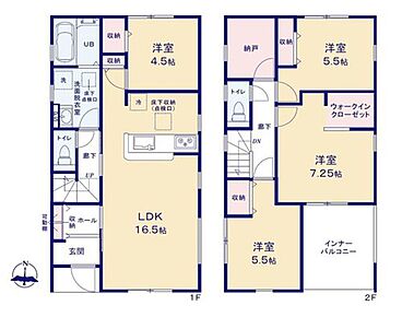 対面式キッチン仕様の約１６．５帖リビング♪
季節物などの収納に便利なストレージルーム付き！
各居室に収納完備でお部屋も片付けやすいです♪
日当たり良好な南側インナーバルコニー♪ 