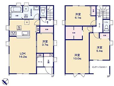 対面式キッチン仕様の約１６．２帖リビング♪
LDKと洋室を一体できる人気の間取り♪
WICがあり、各所・各居室にも収納充実♪
２部屋から出入りできる南東側バルコニー♪ 
