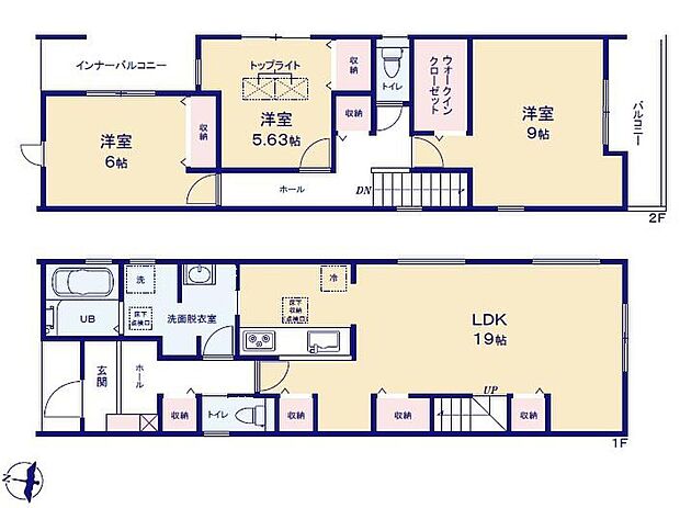 【3LDK】対面式キッチン仕様の南向き約１９帖リビング♪
主寝室約９帖の広々プライベート空間♪
WICがあり、各所・各居室にも収納充実♪
バルコニーが北と南にそれぞれございます♪