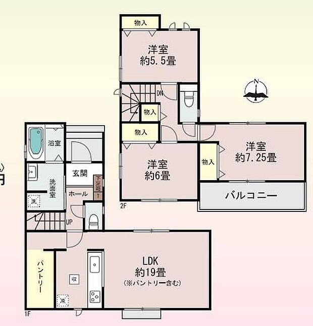 【3LDK】対面式キッチン仕様の約１９帖リビング♪
主寝室約７．２５帖の広々プライベート空間♪
パントリーがあり、各居室に収納完備♪
日当たり良好な南側バルコニー♪