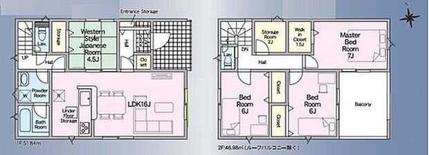 【4LDK+S】対面式キッチン仕様の約１６帖リビング♪
リビングに隣接した洋風和室はお子様のお昼寝場所にも◎♪
納戸やWICがあり、各所・各居室に収納スペース完備♪
２部屋から出入りできる便利なワイドルーフバルコニー♪