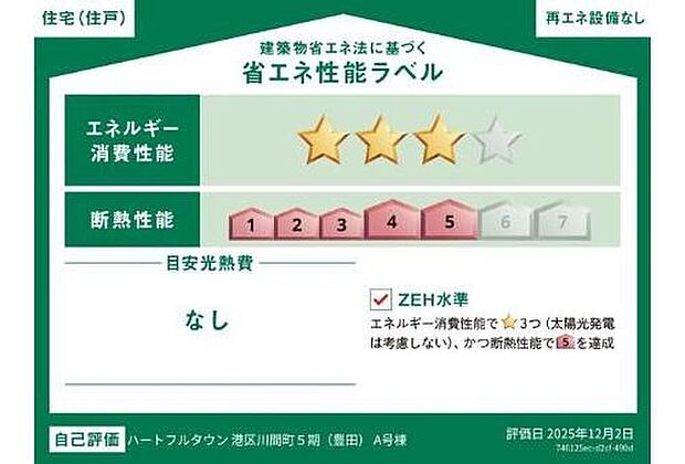 【省エネ性能ラベル】こちらの物件はZEH水準を満たした、省エネ性能に優れた物件です。
光熱費を抑えて暮らすことができるだけでなく、「熱の入りにくさ・逃げにくさ」という
観点でも影響を受けにくい建物のため、長く快適にお過ごしいただけます♪
※本ラベルは特定の住戸の性能を示すものであり、全ての住戸の性能を示すものではありません。