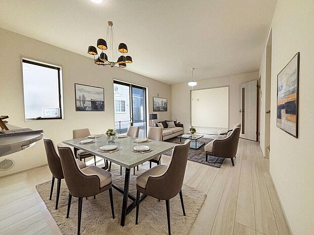 【リビング　施工例】心地よい明るい雰囲気のリビング♪採光は良好です！　　
家族団らんの時間も増えそうなくつろぎの場所になりそう♪