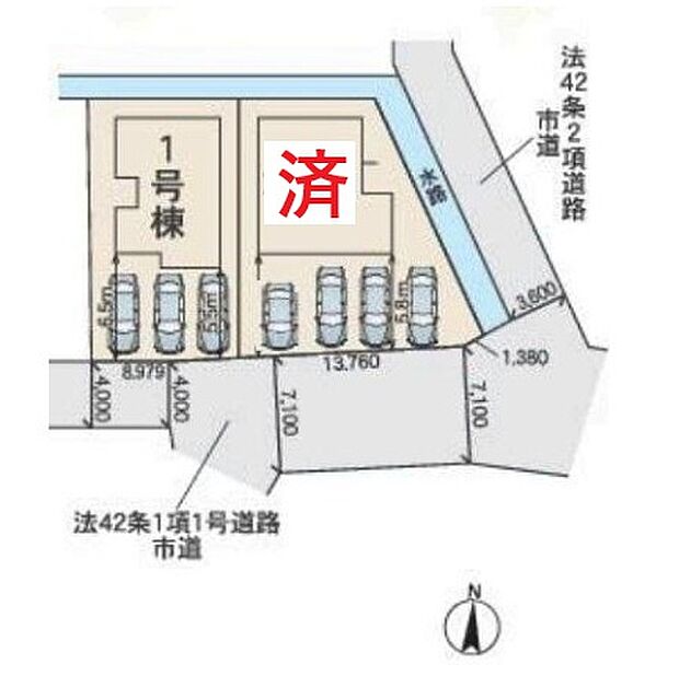 【全体区画図】１号棟　２，８９０万円
２号棟　ご成約済