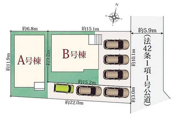 【区画図】A号棟　２，９９０万円
B号棟　３，３９０万円