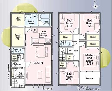対面式キッチン仕様の約１７帖リビング♪
居室４部屋あり、使用用途多数♪
FCLがあり、各所・各居室に収納スペース完備♪
日当たり良好な南側バルコニー♪ 
