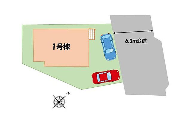 前道が6m以上あるので、車庫入れが苦手な方でも安心して入れられます。カースペース2台分ございますので、家族分の自転車を駐輪したり、来客用の駐車スペースとしてもお使いいただけます。