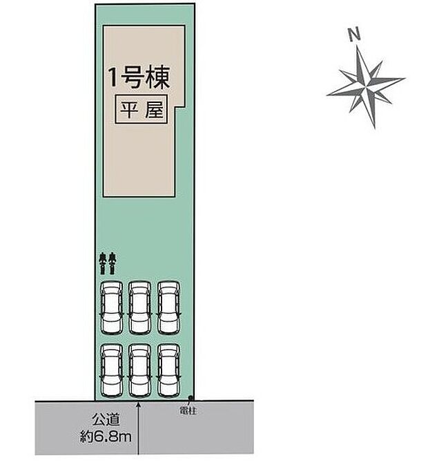☆敷地約98坪☆暮らしやすさにこだわった、太陽光発電標準搭載の平屋住宅です♪
車を6台駐車してもまだまだゆったりの敷地！お子様の遊び場としても、ガーデニングも楽しめます♪