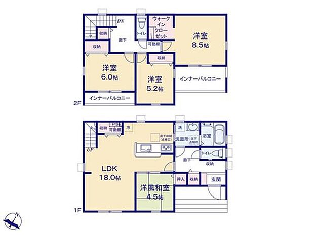 【4LDK】効率的でストレスのない家事動線！水回りが集中しており、移動がスムーズです♪
リビング隣には、ホッとできる洋風和室を用意！
お子様のお昼寝スペースや書斎としてなど、いろいろとお使い頂けます♪