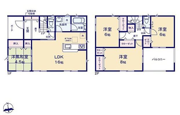 【4LDK】南に大きな開口部を設けたＬＤＫ♪
寛ぎの時間を紡ぎだす８帖の主寝室！
大型ベットを置いても余裕です。
収納も各部屋にあり豊富☆