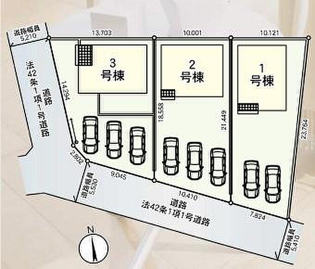 【全体区画図】敷地面積６０坪超♪
駐車２～３台可！
お客様がいらしても安心ですね♪