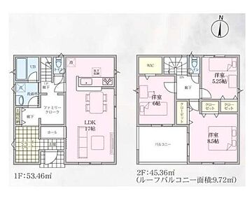 大容量玄関SIC♪ベビーカーやアウトドア用品など
家に持ち込まずにすっきり収納できます◎ファミリー
クロークにはお出かけに必要な物を収納すれば
準備もスムーズに☆2階にもWIC付きです！ 