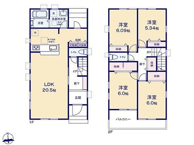 【4LDK】インテリアの統一感を作りやすい洋室のみの間取り♪
ＬＤＫ２０帖超！
ご家族が集う空間と、個の時間を大切にする居室をしっかり分け合える２階４居室プラン☆