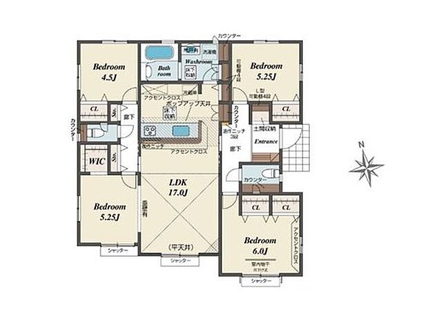 【4LDK】生活導線がらくらくな人気の平屋のプランをご紹介♪
ＷＩＣ、ＳＩＣ、可動棚などの各所収納が豊富で空間がスッキリ整います！