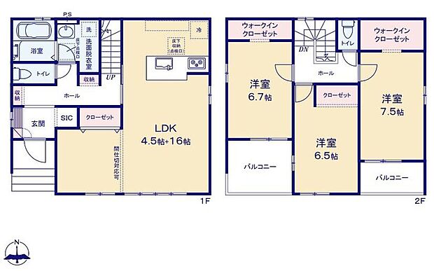 【3LDK】対面システムキッチンからリビングが見渡せる広々20.5帖のＬＤＫ♪
各居室収納、SICやWIC完備でお部屋がスッキリ片付きます！
南面にバルコニーを配置しました！これなら、洗濯物も早く乾きそうですね♪