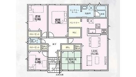 ◇LDK18.5帖超+4.5帖和室☆引き戸を開放すると、ひときわ広々とした空間へ♪
◇天候を気にせず洗う・干すが一か所で叶うランドリールーム付き♪
◇水回り集約で家事の効率化もアップ♪ 