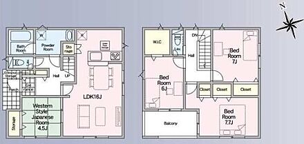 ◇2階建て×4LDKプラン♪LDK16帖！続き間に4.5帖の和室付き♪◇パントリーや、大容量のWICなど豊富な収納でお部屋すっきり☆◇広々インナーバルコニー付き☆お布団などもたっぷり干せてお洗濯も快適◎ 