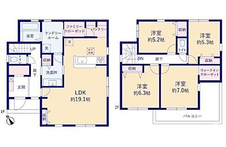 作業しやすい広々ランドリールーム♪
家事ラク動線☆団らんタイムがますます充実しそうです。
ウォークインクローゼット・パントリーも完備！ 