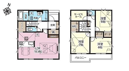 LDK18.5帖♪対面式キッチン採用☆広々パントリー＆カウンター付き♪
2階のホールには窓付きのサービスルームを完備♪多目的に活躍します☆
全居室収納完備◎WIC、SICなど随所に豊富な収納をご用意♪ 