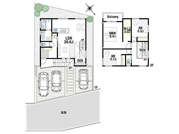(1号地)、価格4980万円、3LDK、土地面積133.31m2、建物面積99.74m2