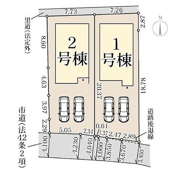 【全体区画図】敷地面積広々♪４５坪以上♪
並列駐車２台可能♪