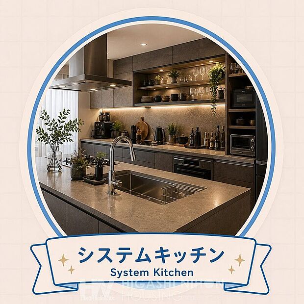 【その他設備】収納力と使い勝手に優れたシステムキッチンを採用。調理や後片付けがしやすく、毎日の家事を快適にサポートします。※掲載画像はイメージであり、実際の設備・仕様・形状とは異なる場合があります。