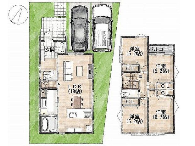 【間取図(平面図)】広々4LDKのゆったりとした間取りです!近隣にモデルハウスがあるので即日案内可能です◎