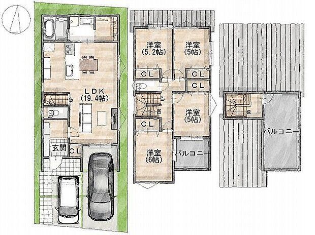 建物プラン間取:4LDK 建物プラン面積:105.52m2 建物プラン価格:2000万円 -