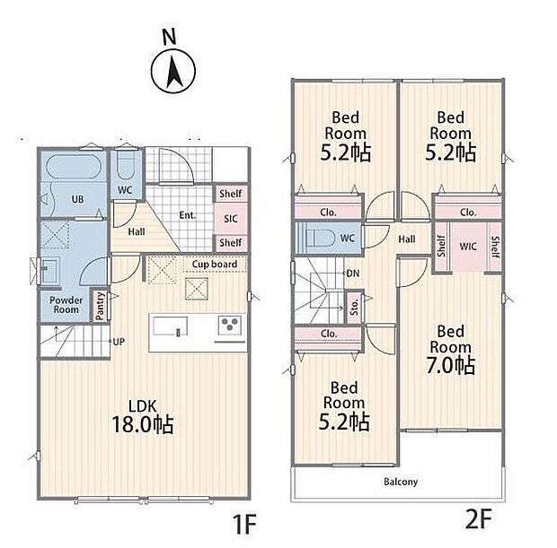 2号棟
4LDK、土地面積124.31m2、建物面積99.37m2
