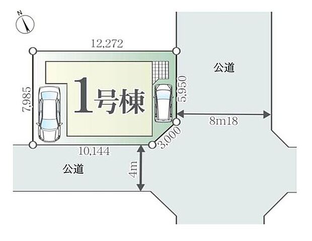 角地・南面道路に面した、陽当たりと開放感に恵まれた住まい。カースペース2台分を備えています。