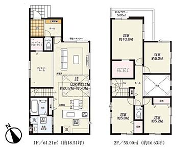 LDK25.2帖×吹抜の4LDK。5LDKに間取りの変更も可能。 