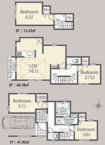 【1号棟　間取図　建物面積：98.22m2】 