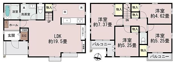 【4LDK】暮らしの快適性・居心地の良い住空間設計です。リビングを中心に、ご家族皆様が充実の暮らしをお送りいただけるプランニングです。