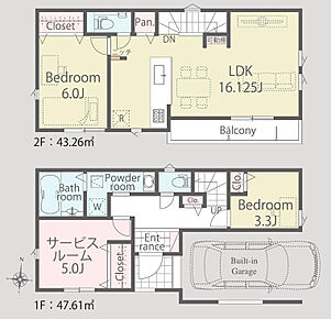 【3号棟　間取図　建物面積：90.87m2】 リビングを中心に、ご家族皆様が充実の暮らしをお送りいただけるプランニングです。 