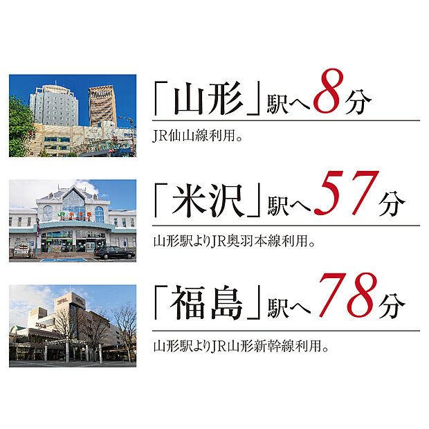 JR仙山線「羽前千歳」駅まで徒歩20分。主要駅までもアクセス抜群です。