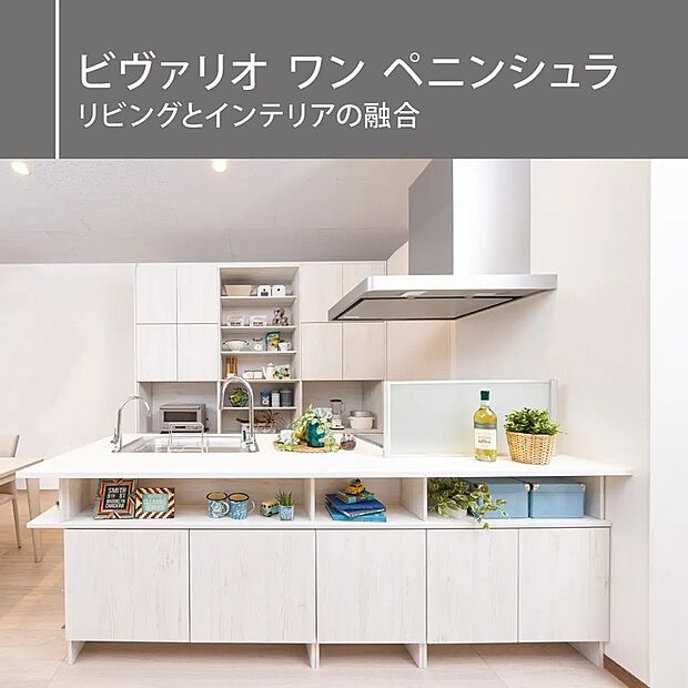 【ビヴァリオ】インテリアとコーディネイトされたオリジナルの対面型オープンキッチンが楽しく効率的な調理を実現します。