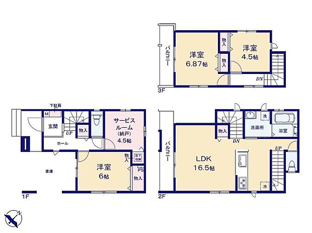 (A号棟)、価格6690万円、3LDK+S、土地面積70.98m2、建物面積97.29m2