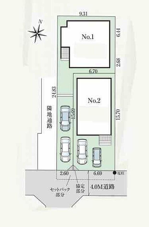 ≪全体区画図≫
車種により2台駐車可能なカースペース完備☆
周辺は交通量の少ない生活道路なので小さなお子様を持つご家庭も安心です。